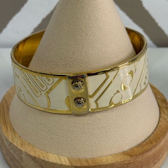 Coach Large White & Goldtone Enamel Bangle Bracelet - Picture 4 of 4